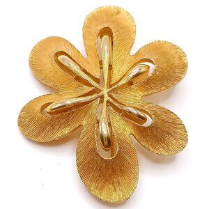 Vintage Alan J Signed Brooch Textured Flower Design Gold-Tone Metal Lapel Pin